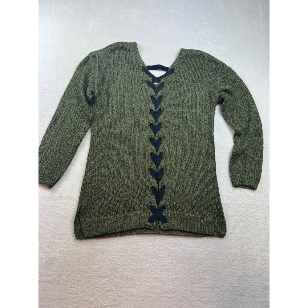 Cupcake Clothing Ltd Womens Medium Olive Green Lace Up Back V-Neck Knit Sweater - Picture 6 of 6